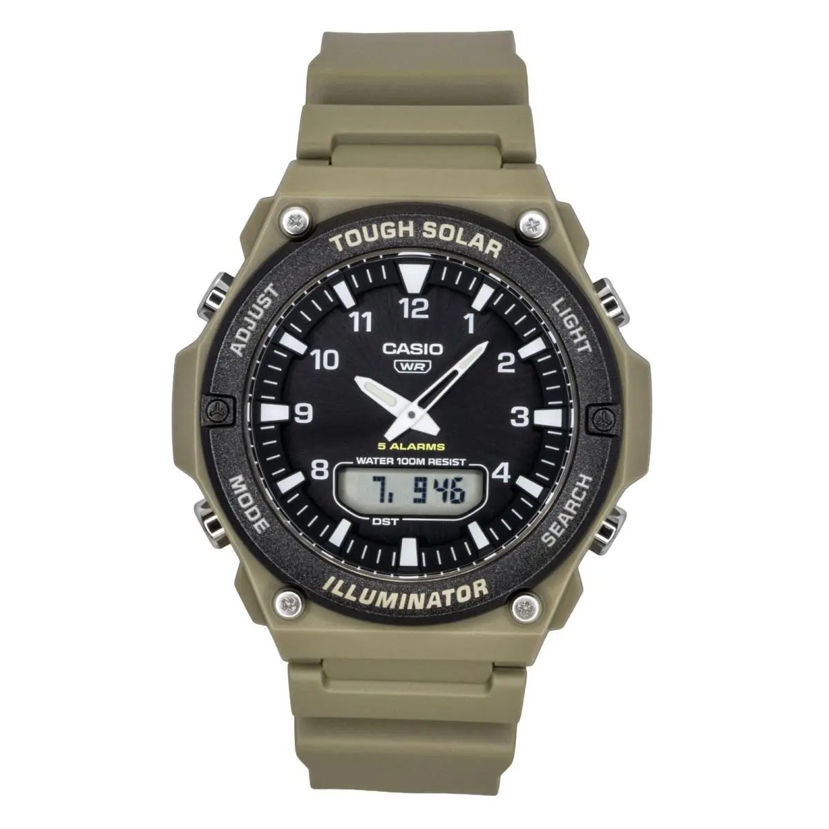 Casio Standard Analog Digital Resin Strap Black Dial AQ-S820W-5AV Mens Watch - Dial: Black, Band: Green, Bezel: Grey