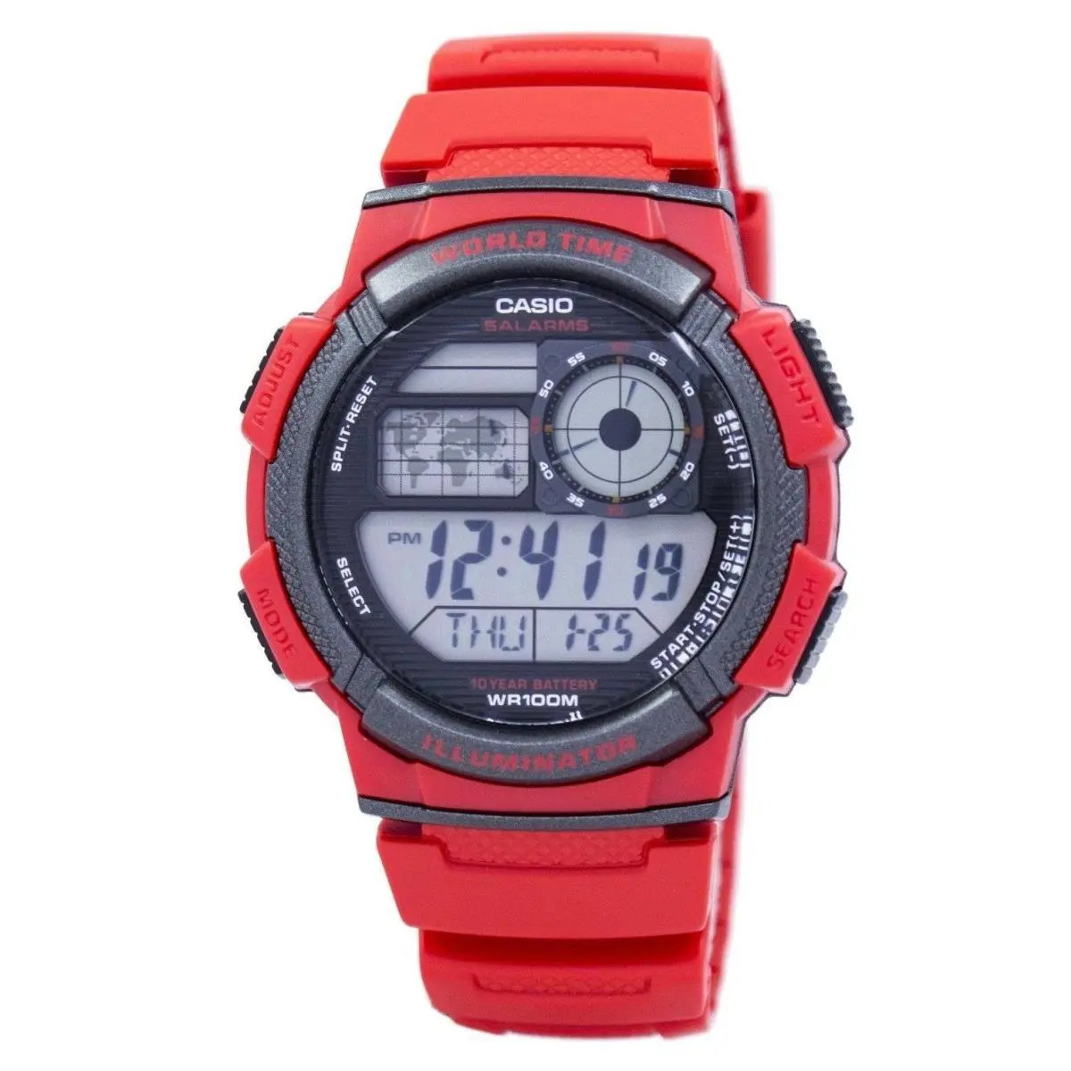 Casio Youth World Time Alarm World Map Grey Dial AE-1000W-4AV Men`s Watch