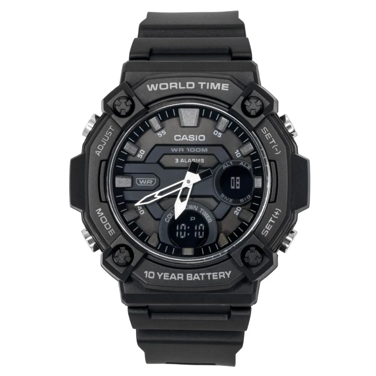 Casio AEQ120W-1BV Telememo 30 Watch 100M 3 Alarms Chronograph World Time