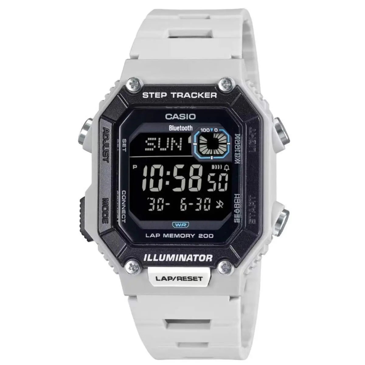 Casio WSB1000-8BV Digital Watch 100M Water Resistant Bluetooth Step Tracker 200 - Grey, Dial: Grey, Band: Grey