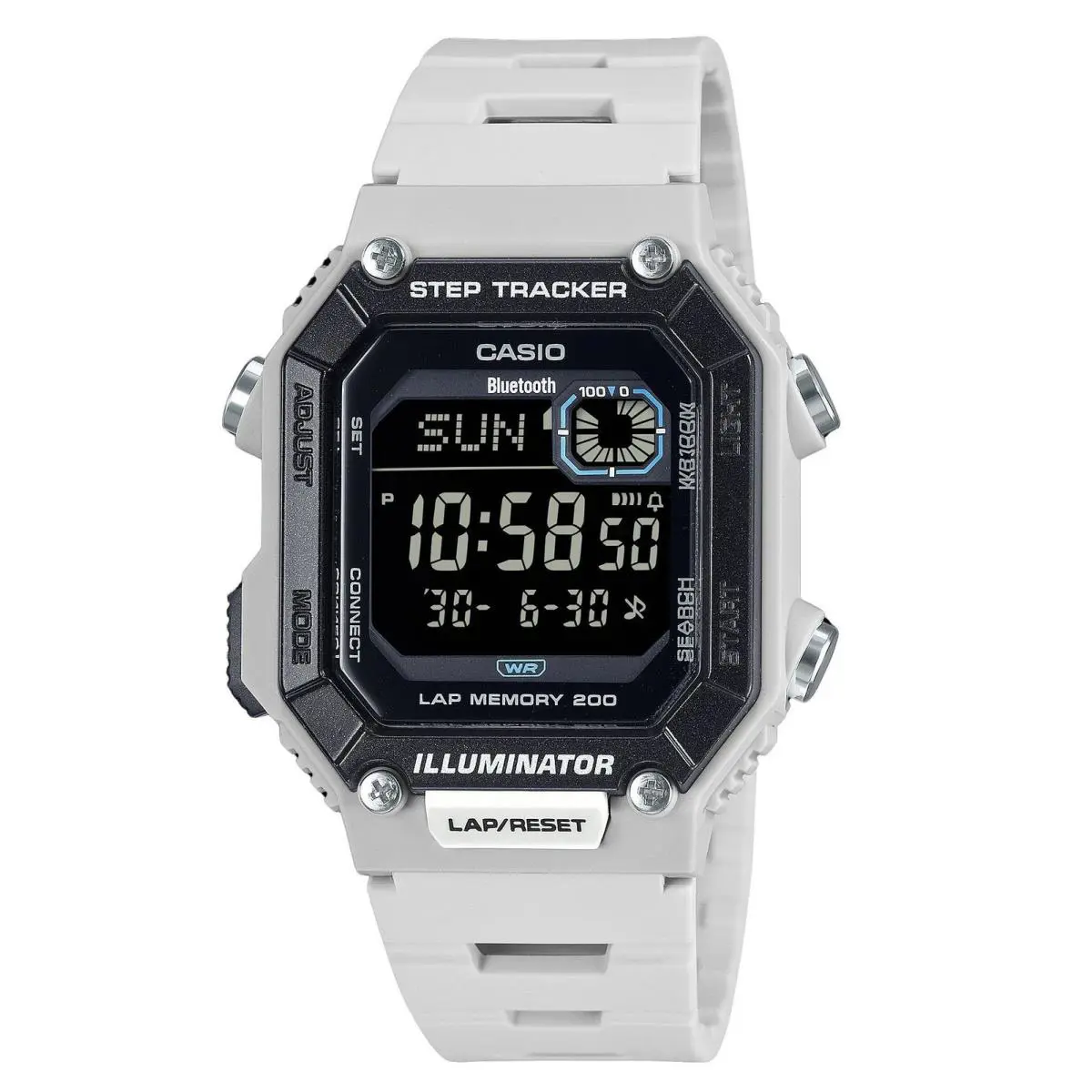 Casio WSB1000-8BV Digital Watch 100M Water Resistant Bluetooth Step Tracker 200 - Grey, Dial: Grey, Band: Grey