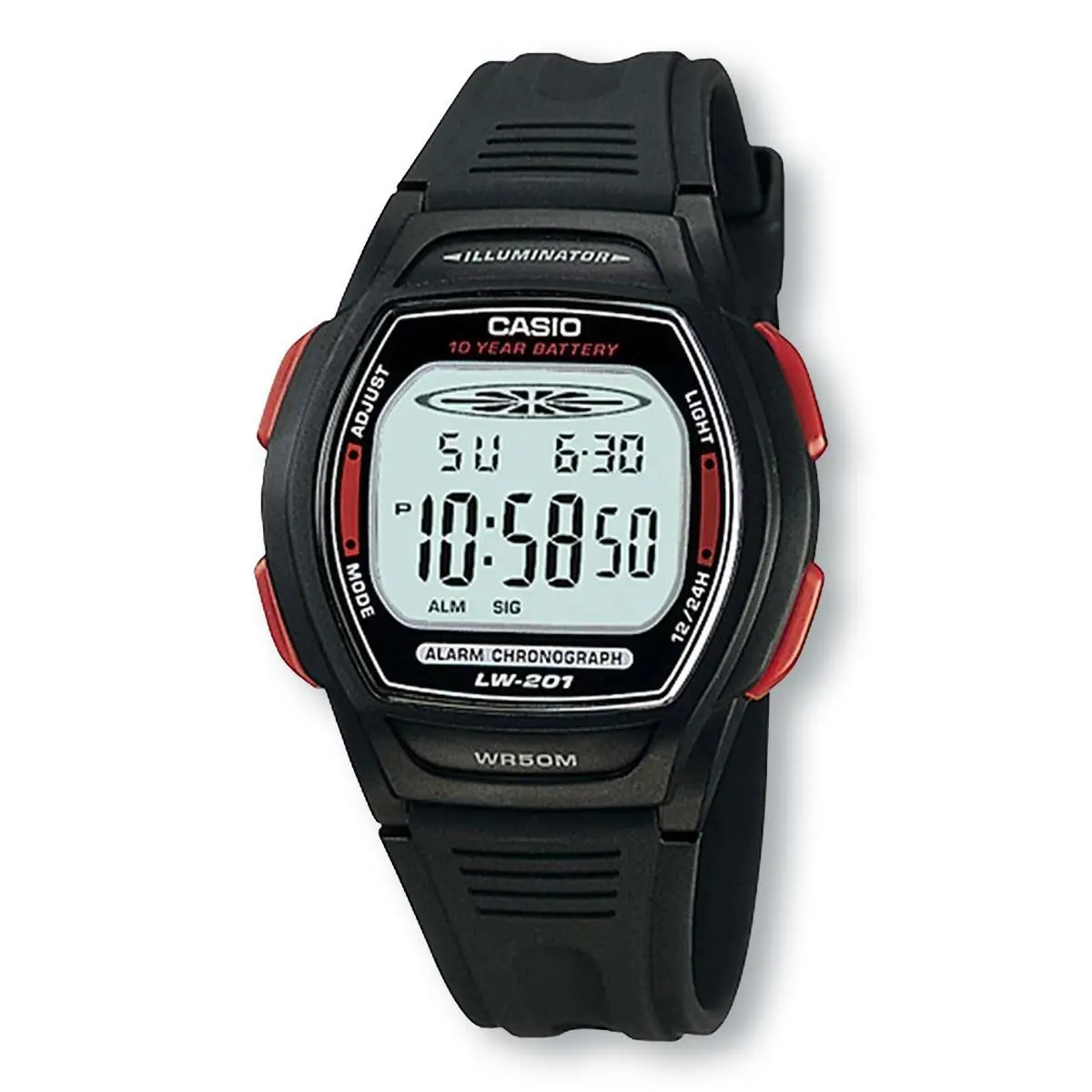 Casio LW201-4AV Illuminator 10-Year Battery Digital Watch Black/red