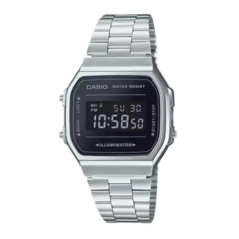 Casio Vintage Digital Black Silver Stainless Steel Unisex Watch A168WEM-1