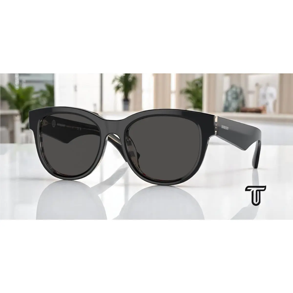 Burberry BE4432U 412187 Top Black On Vintage Check Grey 54 mm Women`s Sunglasses