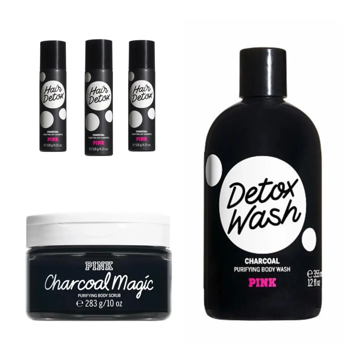 Victoria’s Secret Pink Hair Detox Charcoal Dry Shampoo 3 /body Scrub /body Wash