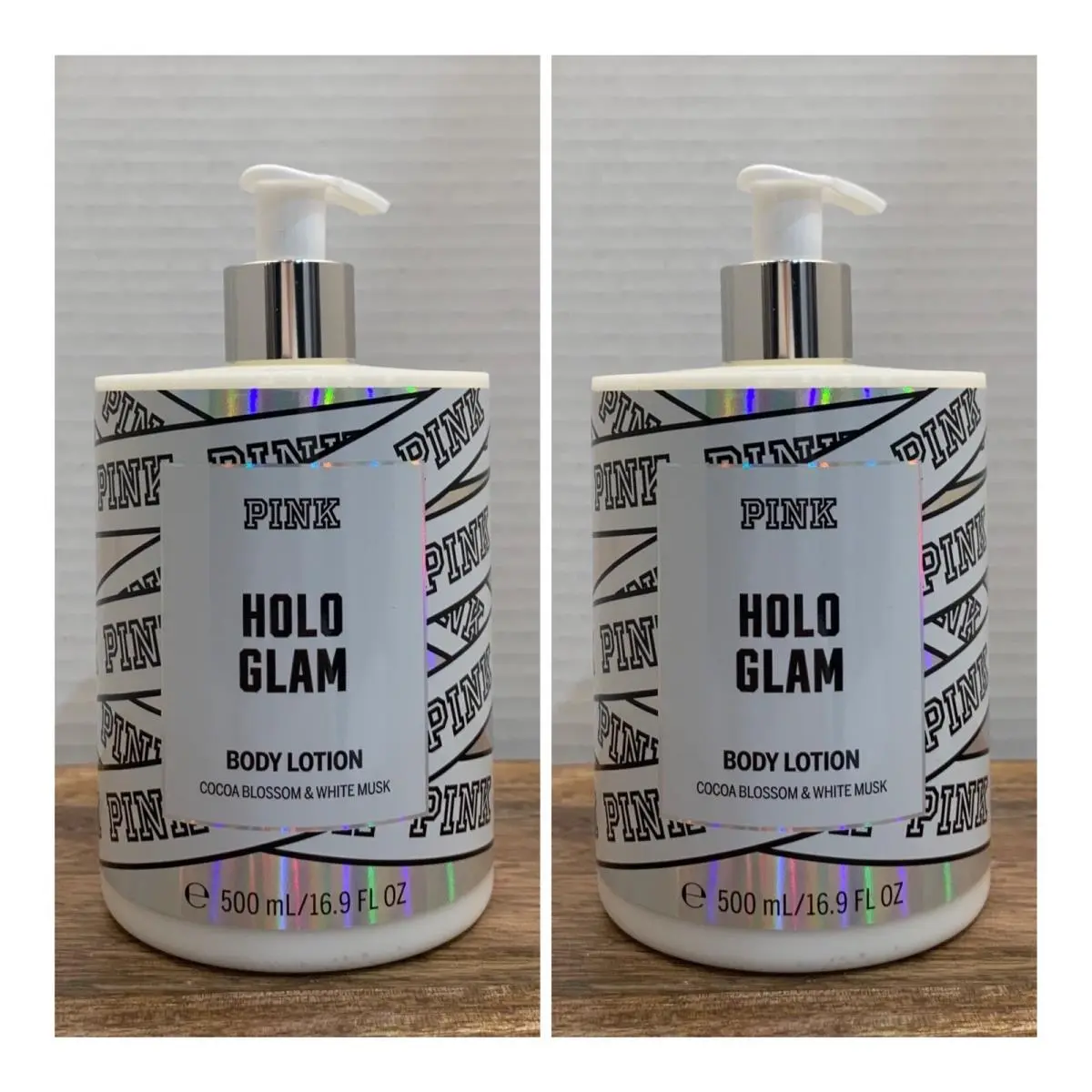 Victoria`s Secret Pink Holo Glam Body Lotion 16.9 Fl.oz. Lot of 2