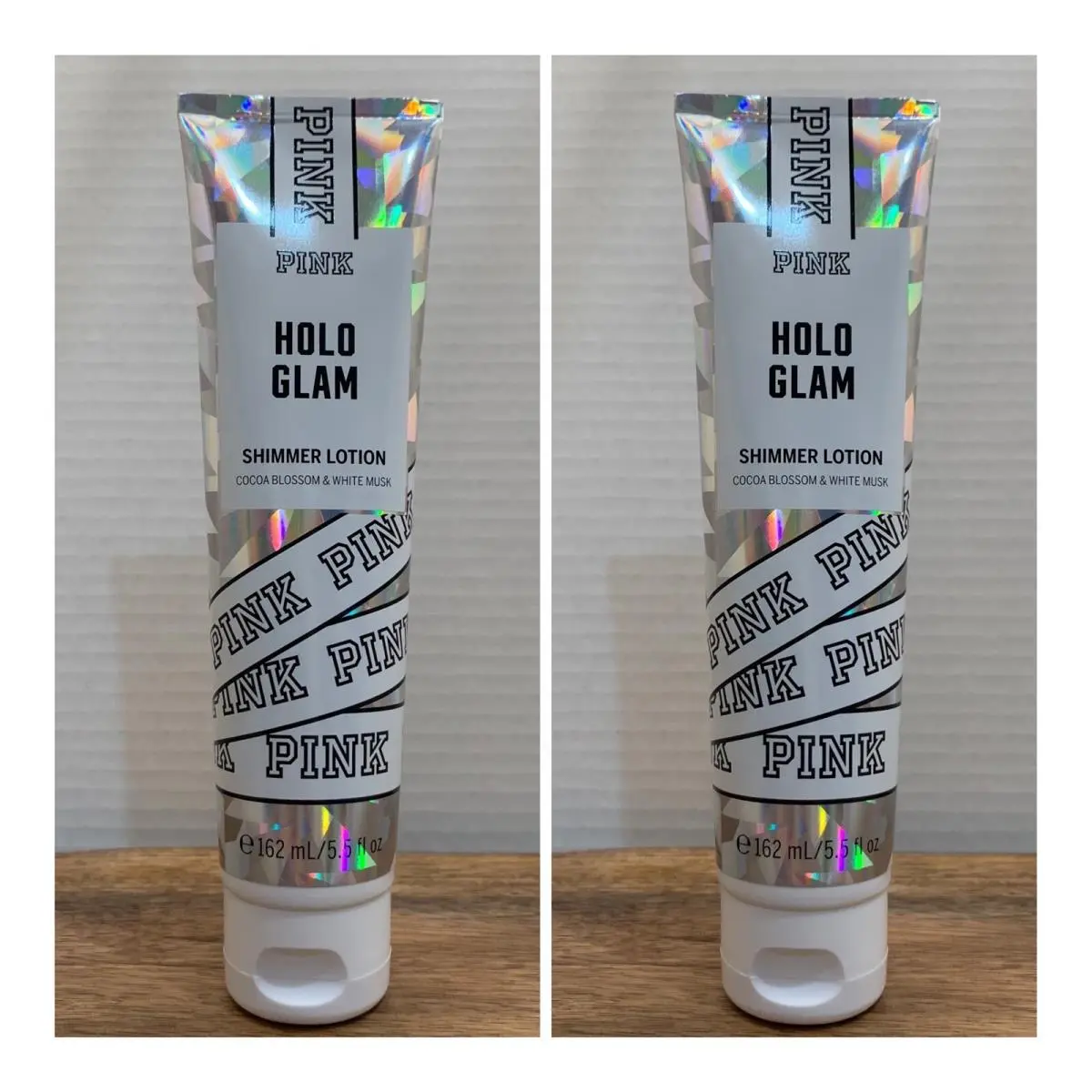 Victoria`s Secret Pink Holo Glam Shimmer Lotion 5.5 Fl.oz. Lot of 2