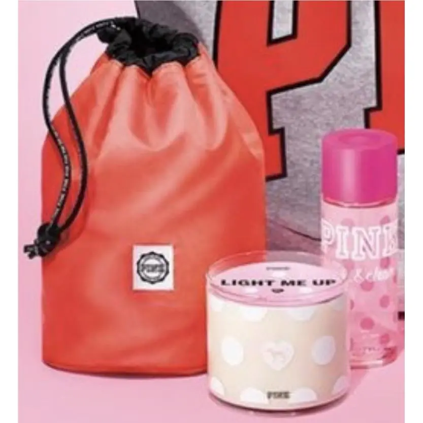 Victoria`s Secret Pink Fresh Clean Mist / Candle / Drawstring Pouch Set