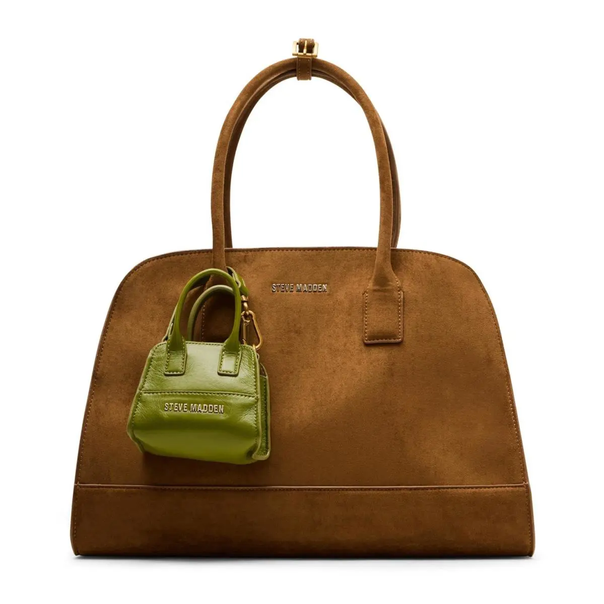 Steve Madden Harlii Large Suede Satchel Shoulder Bag Brown Gold