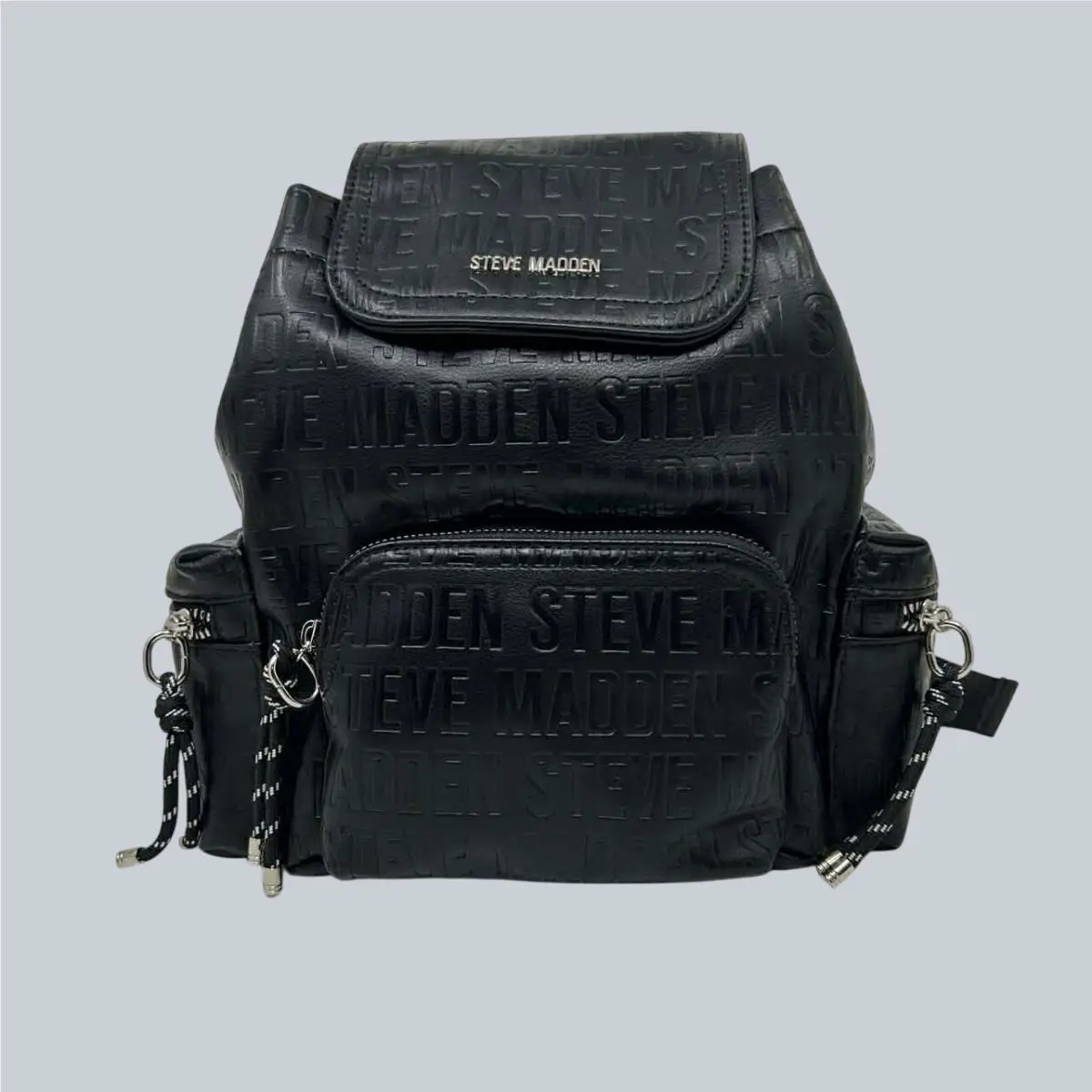 Steve Madden Embossed Logo Mini Backpack with Multiple Pockets Adjustable Straps