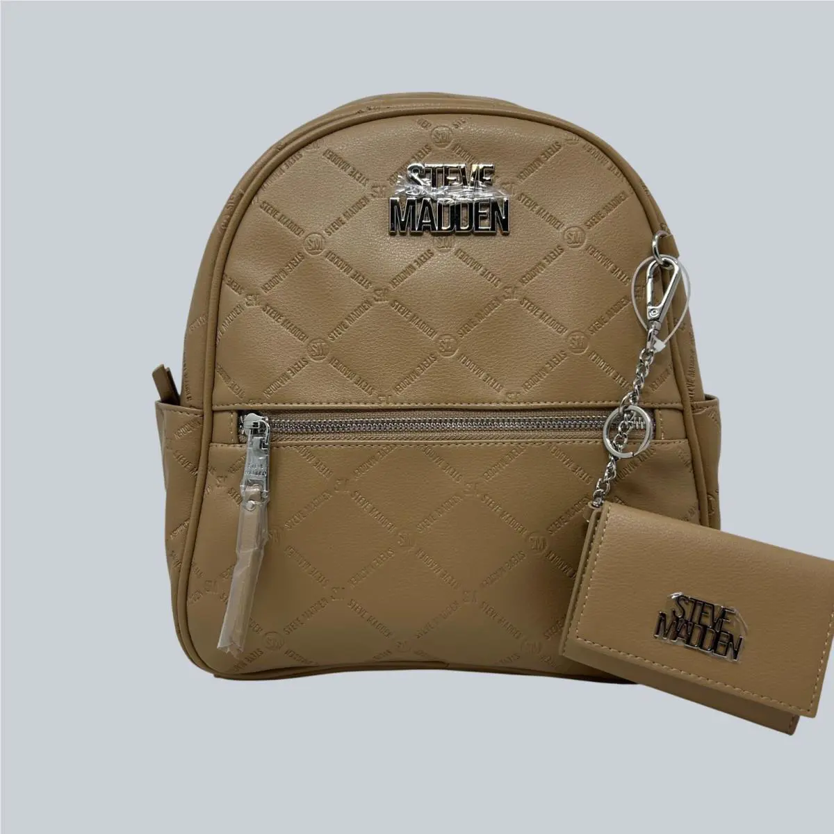 Steve Madden Tan Quilted Mini Backpack with Card Holder Adjustable Straps