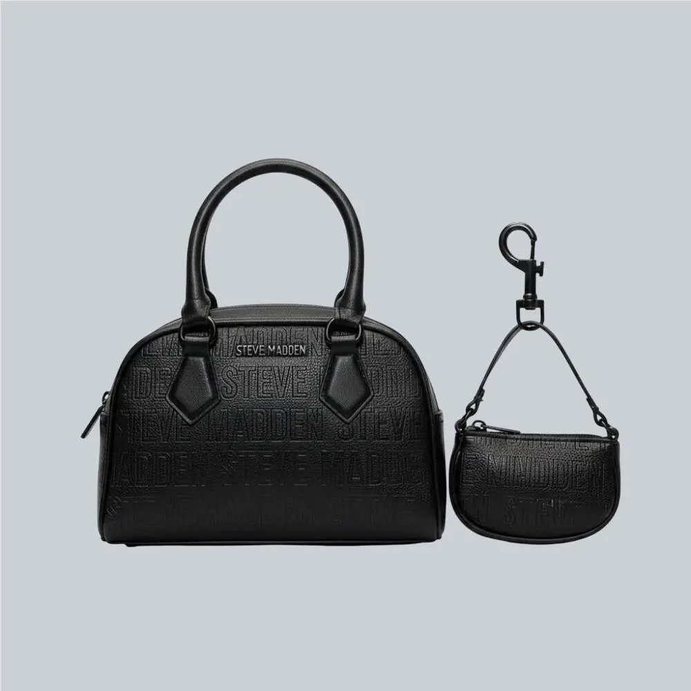 Steve Madden Gift Set Black Crossbody Mini Satchel Bag Charm