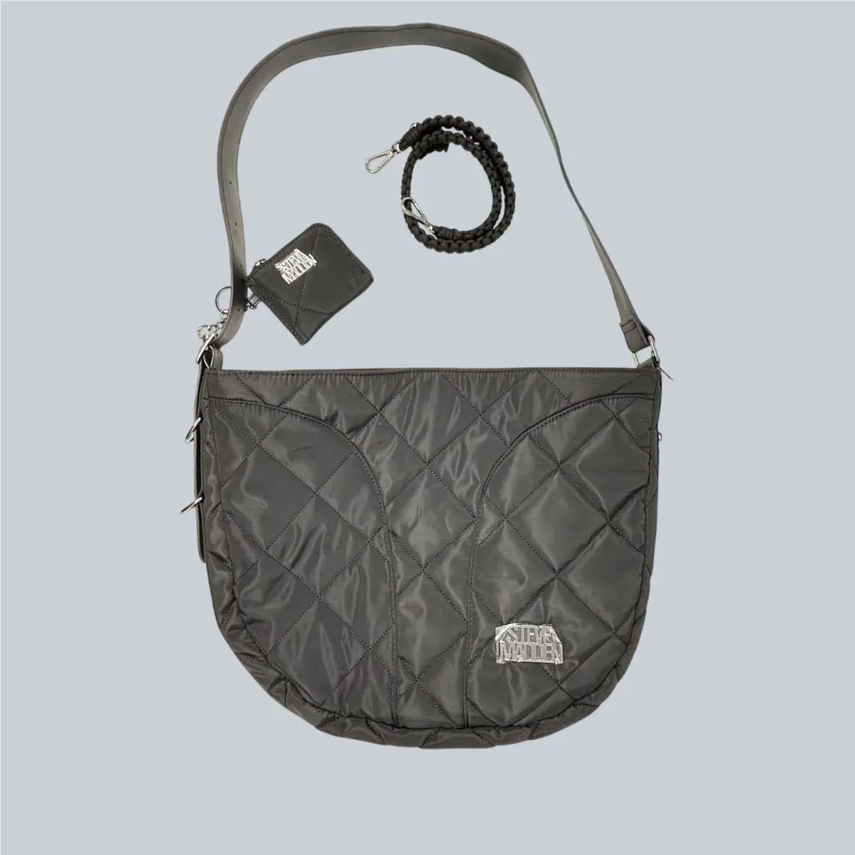 Steve Madden Quilted Black Shoulder Bag with Adjustable Strap