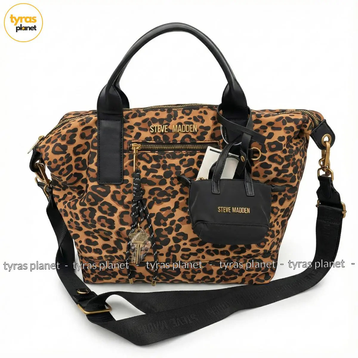 Steven Steve Madden Brown Leopard Nylon Tote Crossbody Bag Travel Purse