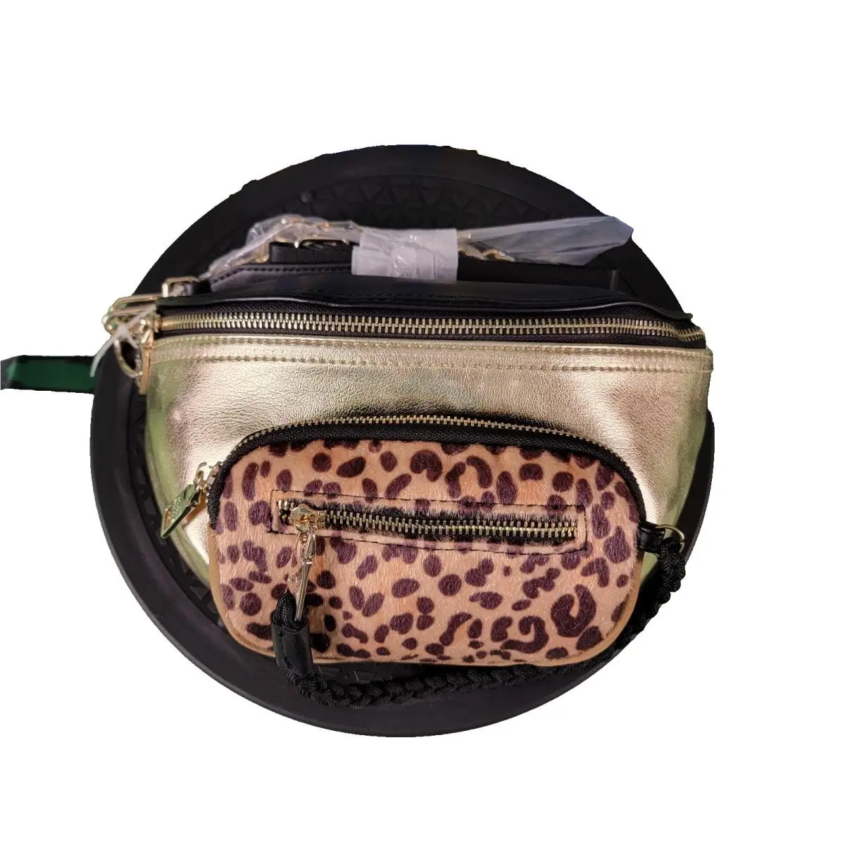 Steve Madden Bsummit Animal Convertible Belt Bag Leopard Gold Black