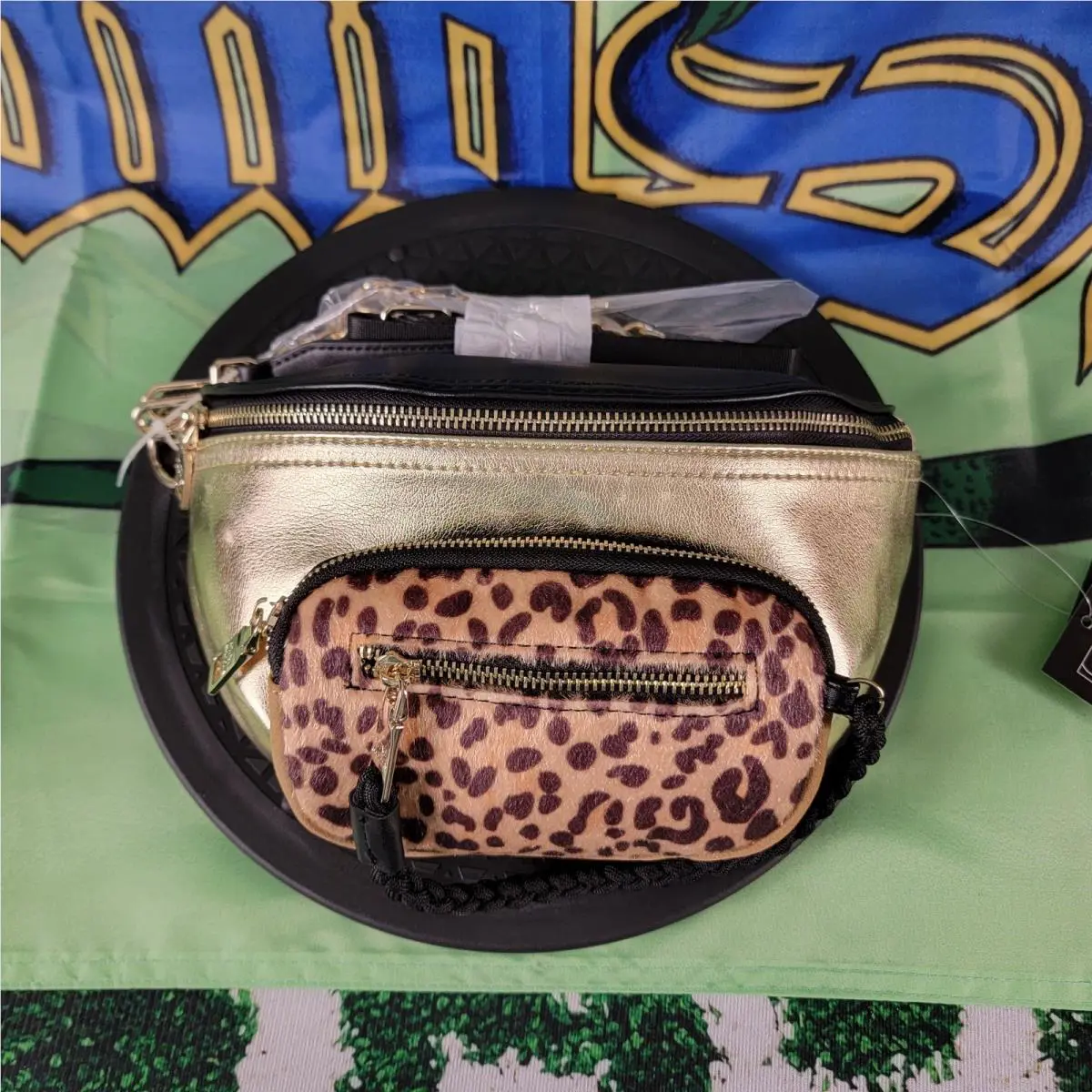 Steve Madden Bsummit Animal Convertible Belt Bag Leopard Gold Black