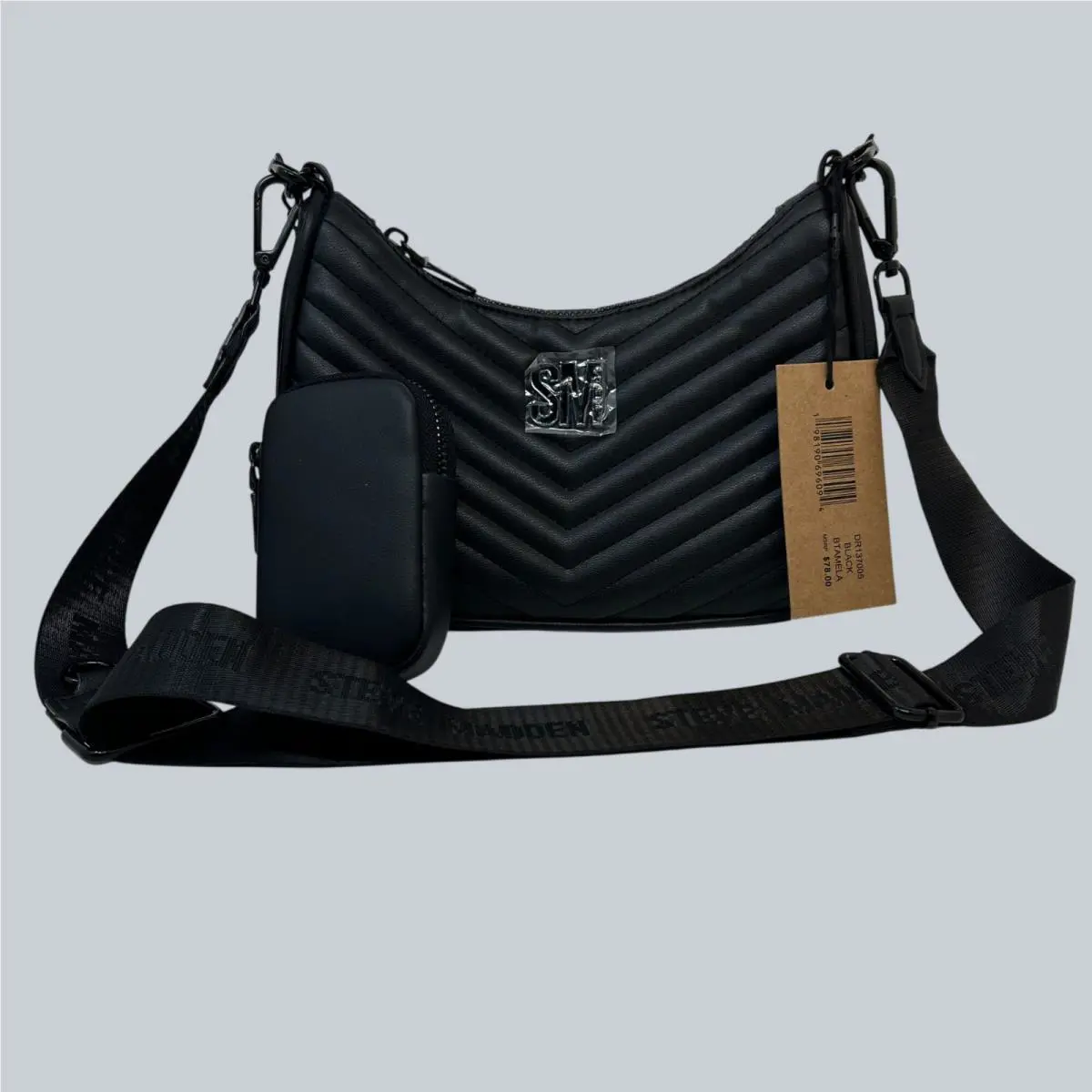 Steve Madden Black Quilted Crossbody Bag with Chain Strap Pouch