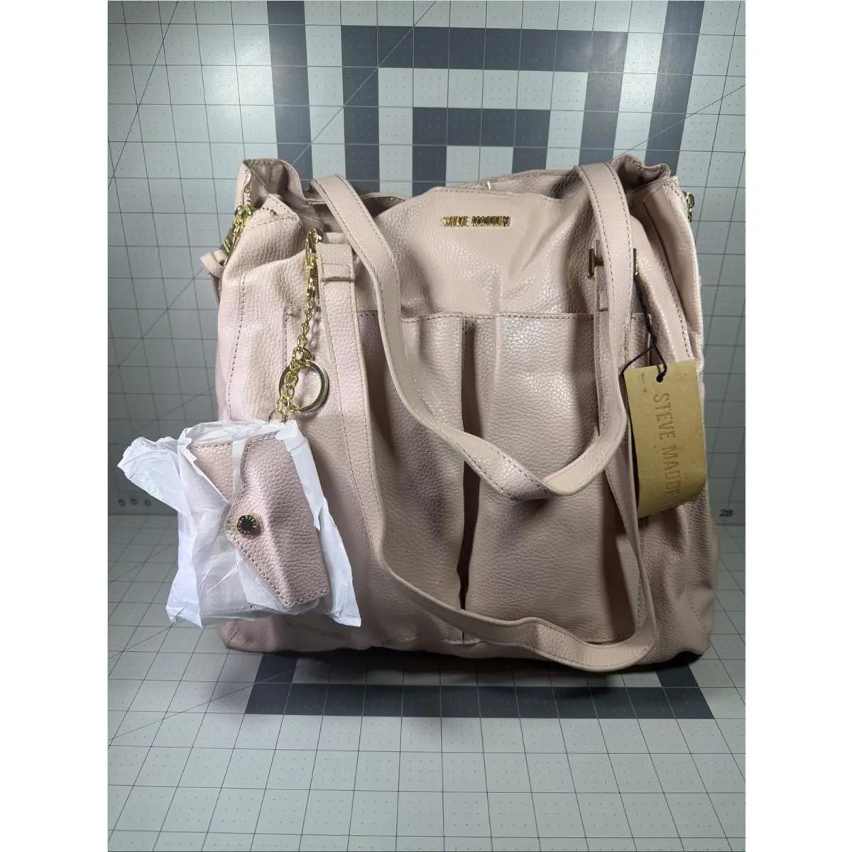 Leather Blush Steve Madden Tote Bag DR127355 14x12x6 Side Zippers