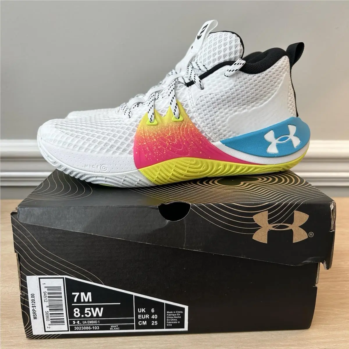 Embiid 1 Mens 7 Womens 8.5 Basketball Shoes White Joel Draft Night by Under Armour