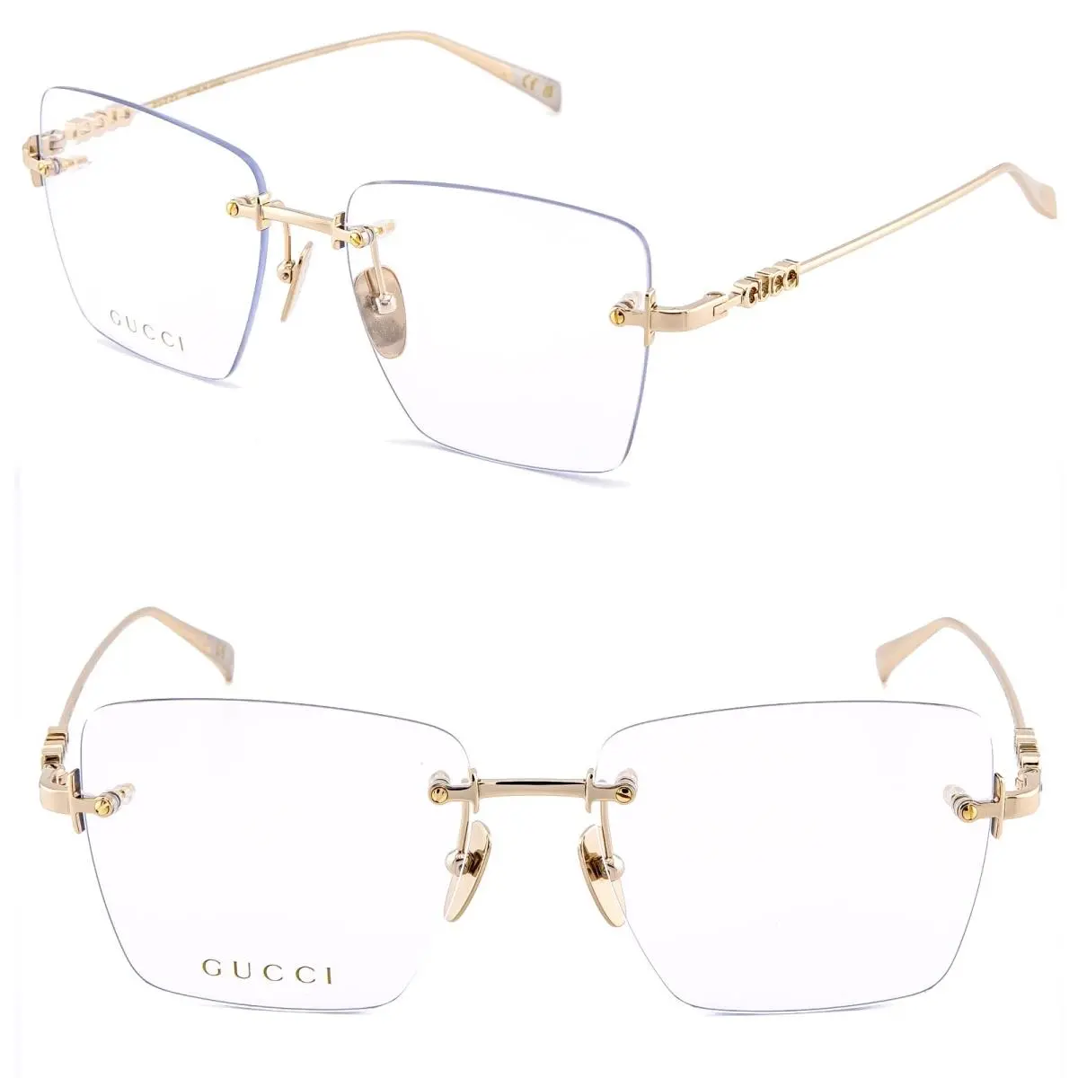 Gucci GG1938O 1938 Gold Metal Logo Classic Rimless Eyeglasses Optical Frame 001