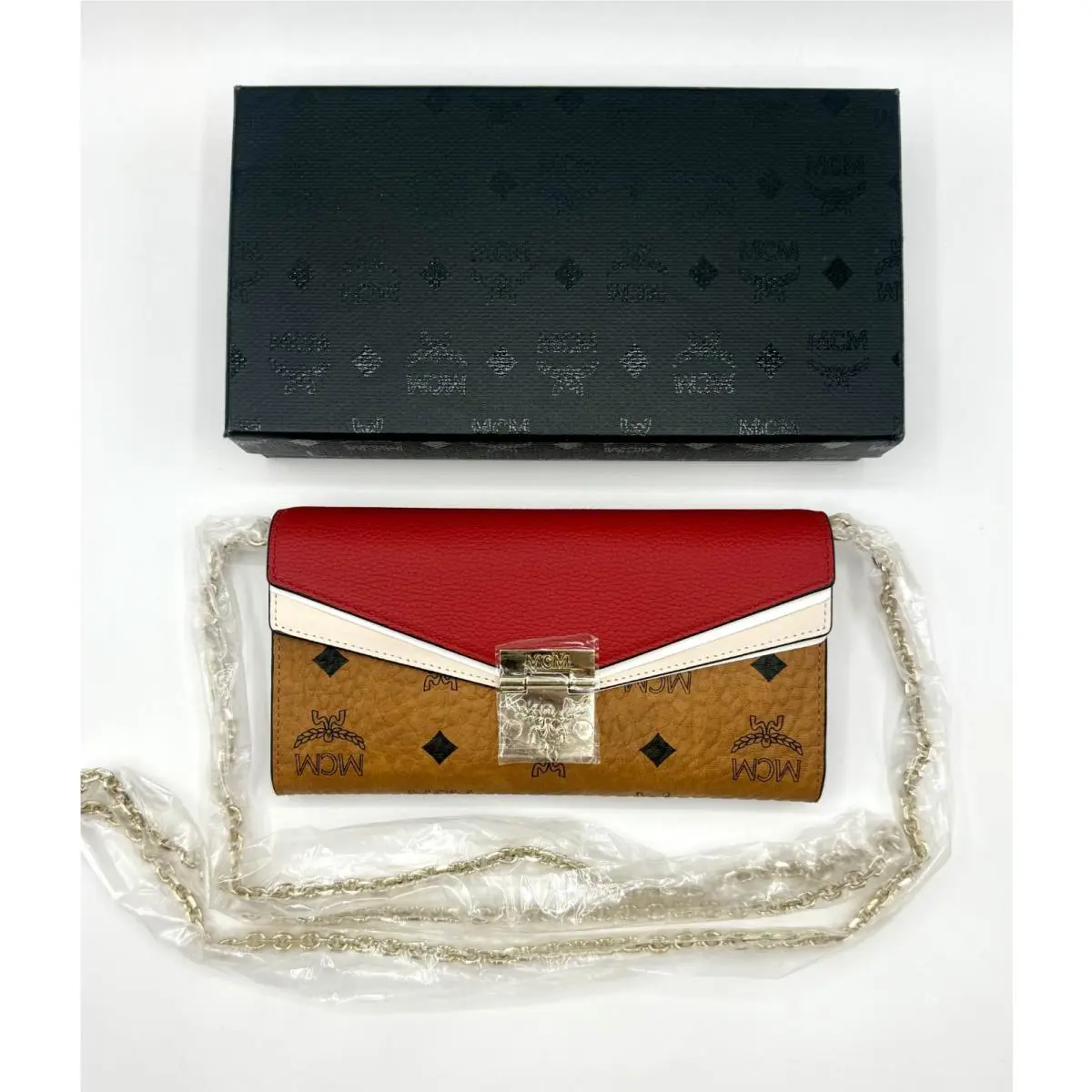 Mcm Patricia Cognac/red Coated Canvas Cross-body Chain Wallet MYL9SPA34CD001