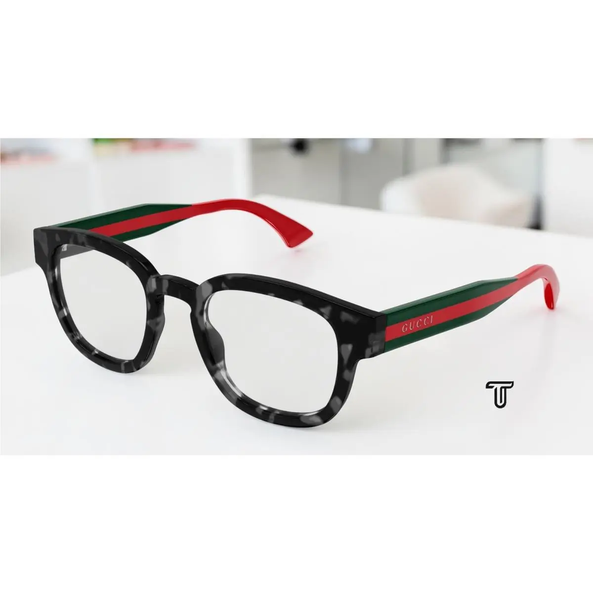 GG1992O 002 Round Panthos Havana Green Demo Lens 48 mm Men`s Eyeglasses by Gucci