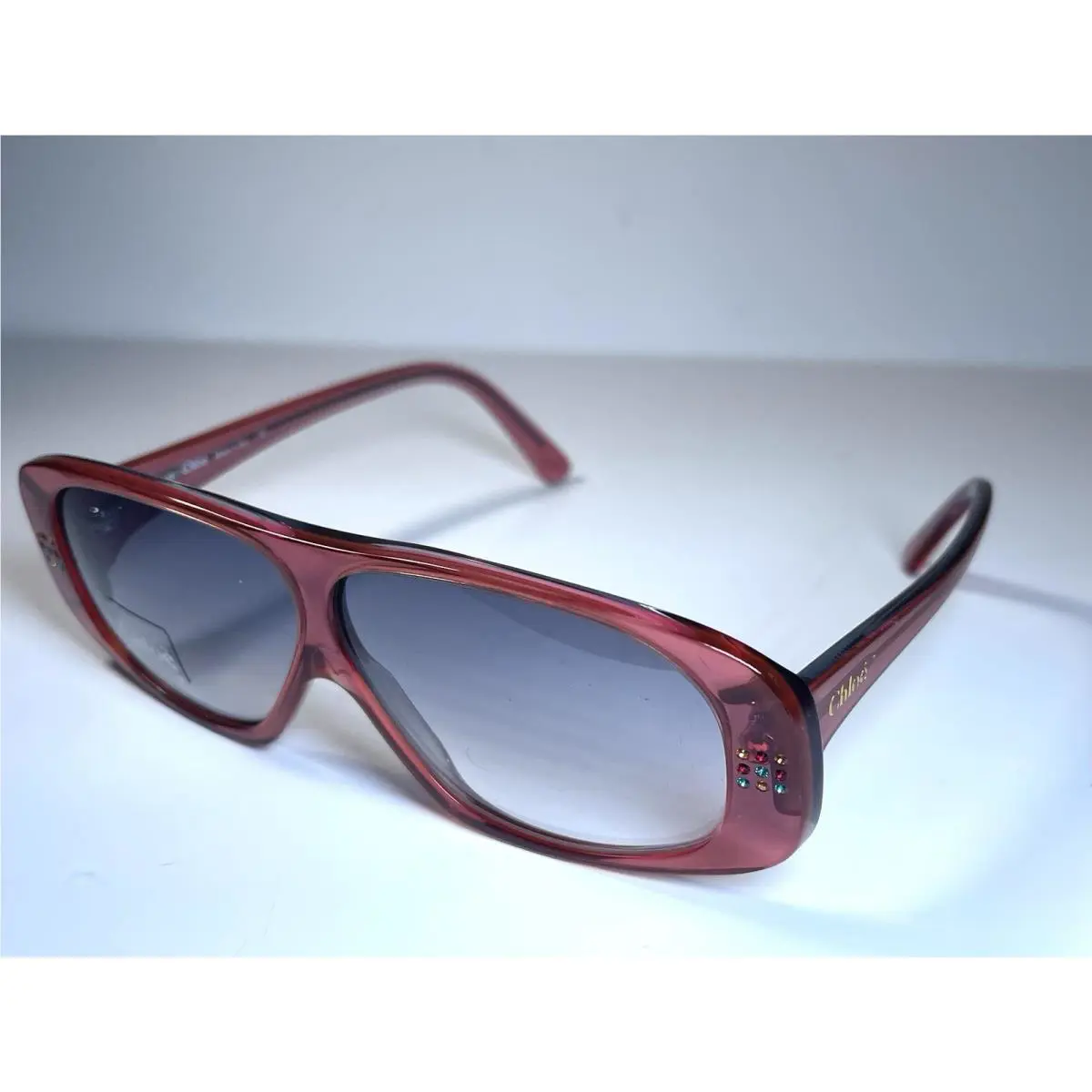 Chloe Brick Red Rhinestone 83S Designer Sunglasses + Case