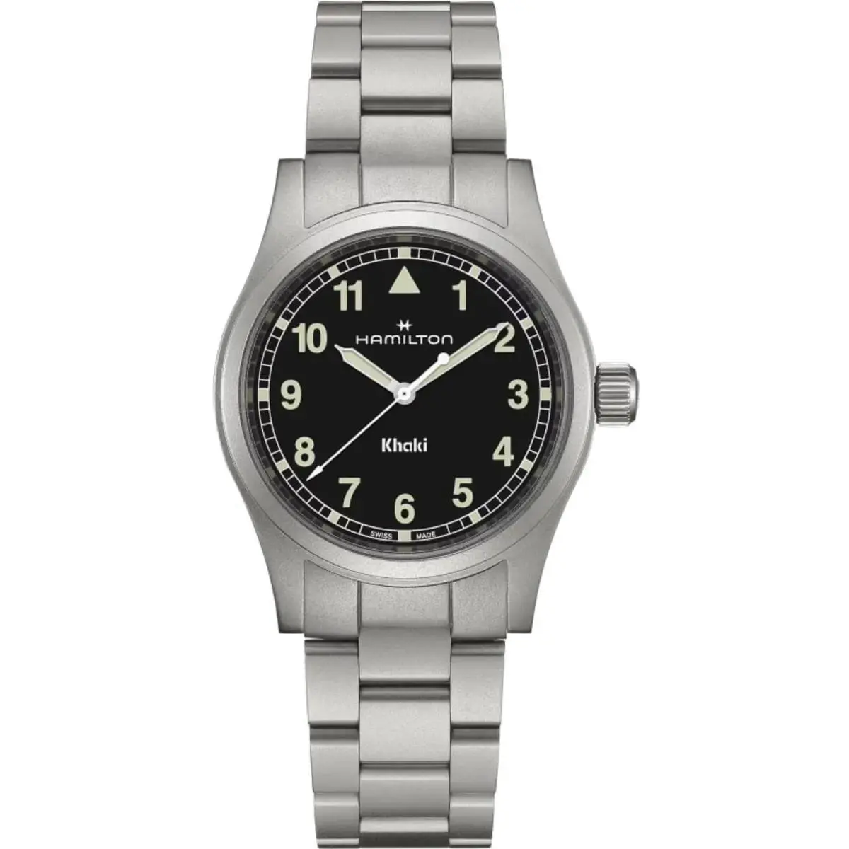 Hamilton Khaki Field Quartz Black Dial Watch H69401130 - Dial: Black, Band: Silver-tone, Silver, Bezel: Silver-tone