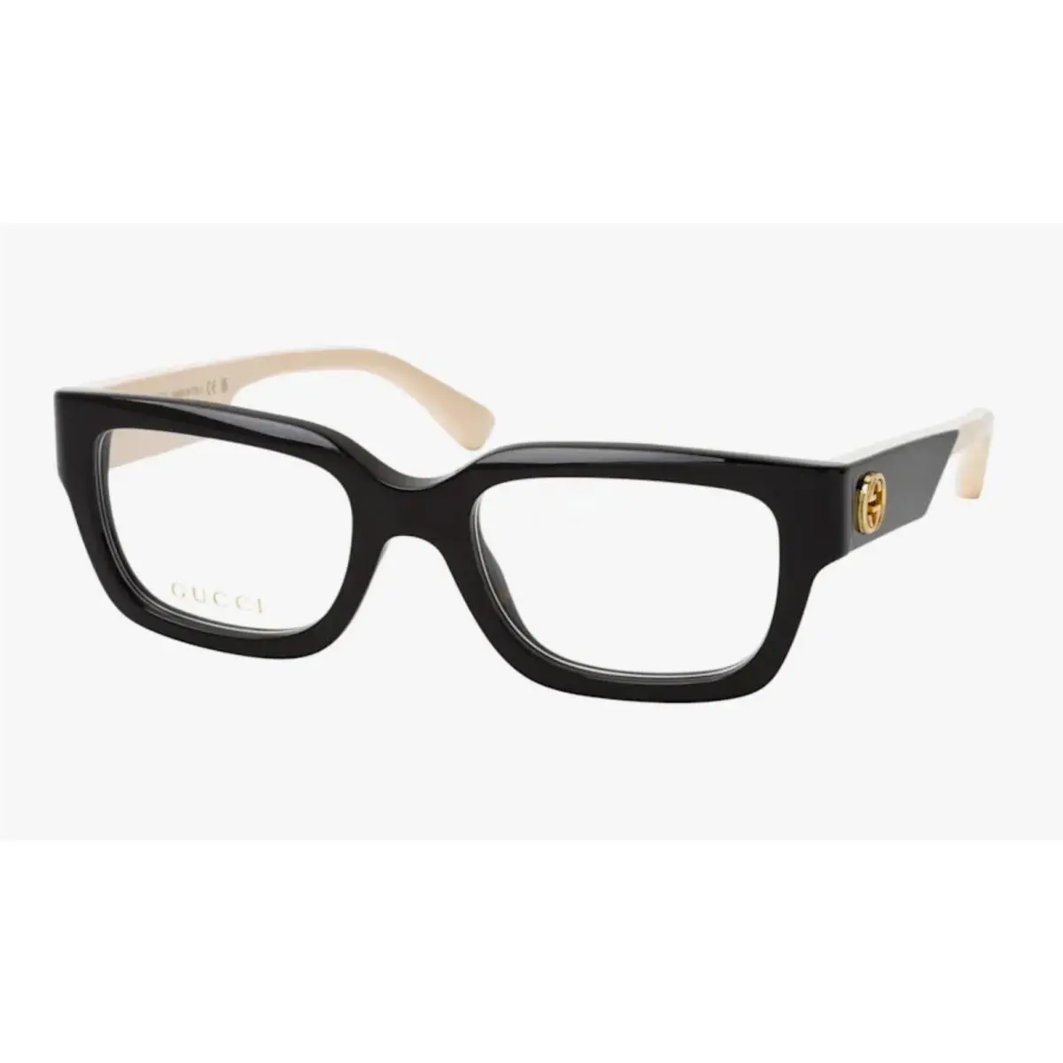 Gucci Eyeglasses GG1666O 005 53-20 145 Black Ivory Gold Square Frames