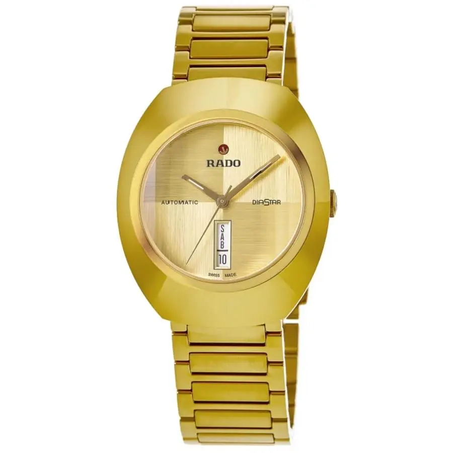 Rado Automatic Diastar Yellow Gold Tone Men`s Watch R12161253 - Face: Yellow Gold, Dial: Yellow Gold, Band: Yellow Gold