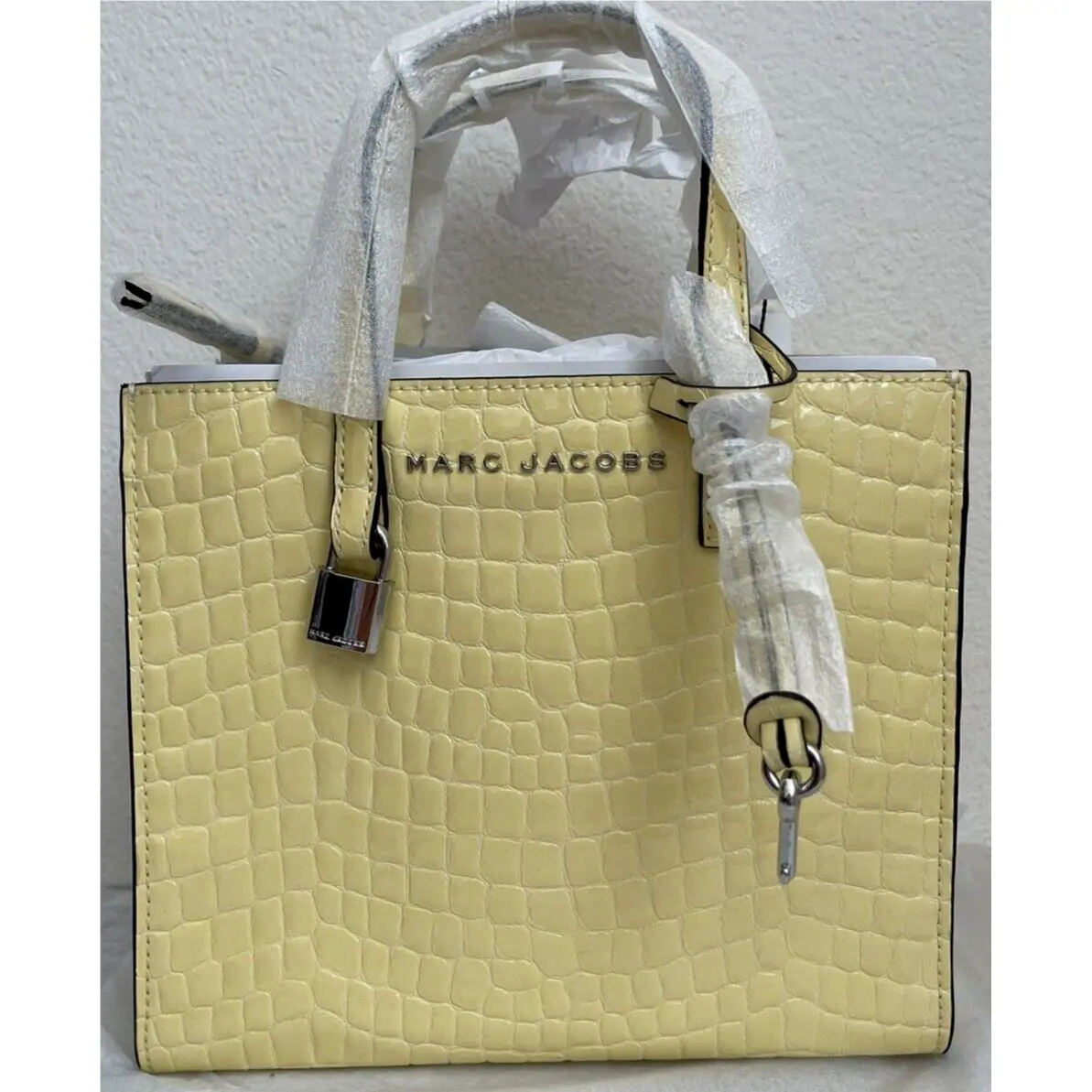 Marc Jacobs Mini Grind Embossed Leather Tote Satchel Bag French Vanilla