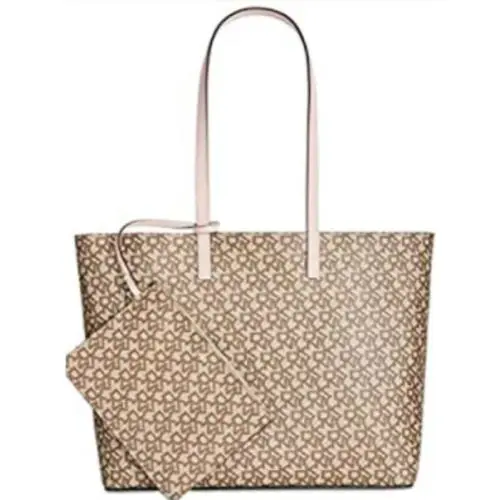 Dkny Brayden XL Reversible Bucket Tote Set Zip-pouch Signature Logo Brown /tan