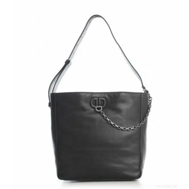 Dkny Large Tote Convertible Strap Hobo Black Lambs Leather Gunmetal Chain Charm