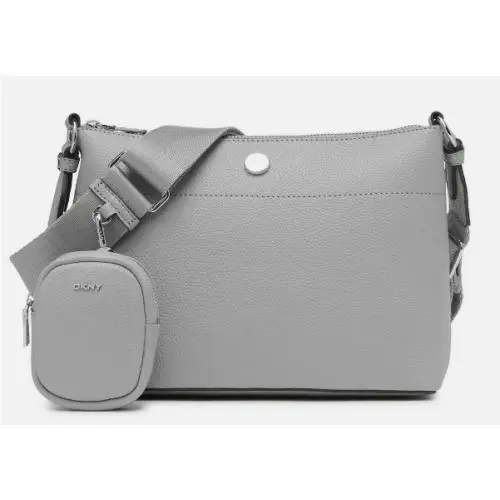 Dkny Crossbody with Zip-pouch Grey Pebble Leather Shoulder Bag 2-Piece Set