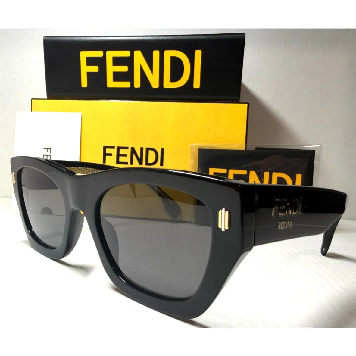 Fendi Roma FE40100I 01A Shiny Black W/smoke Grey Lens Sunglasses 53-20