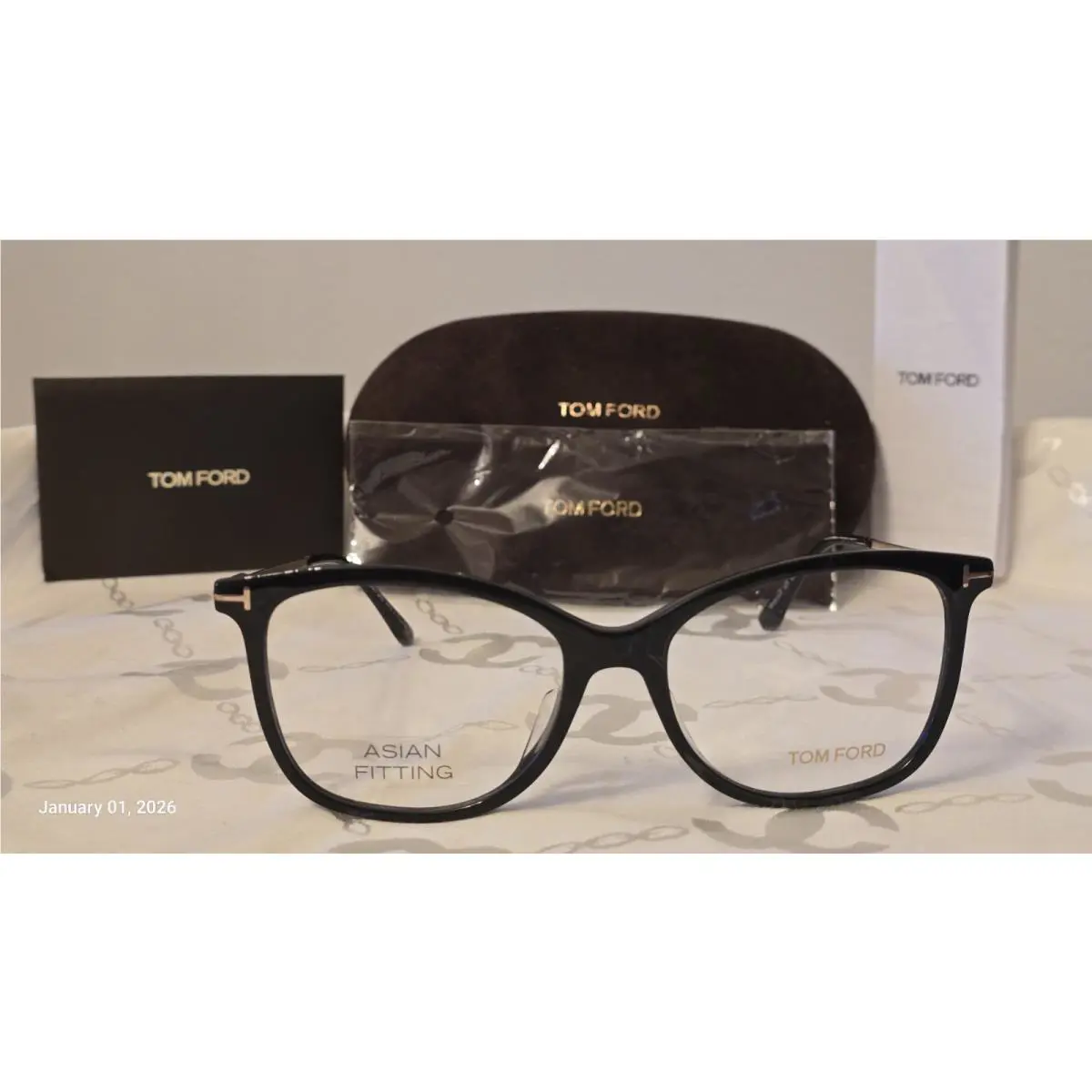 Tom Ford Cat Eye Eyeglasses TF 5510 001 in Shiny Black with Gold 54mm