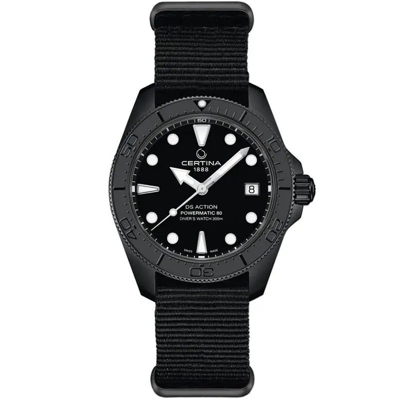DS Action Diver 38mm Powermatic 80 Black Dial Men`s Watch C0488073805100 by Certina