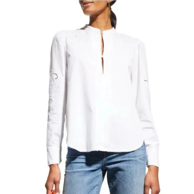 Rag Bone Jade Floral Embroidered Long-sleeve Cotton