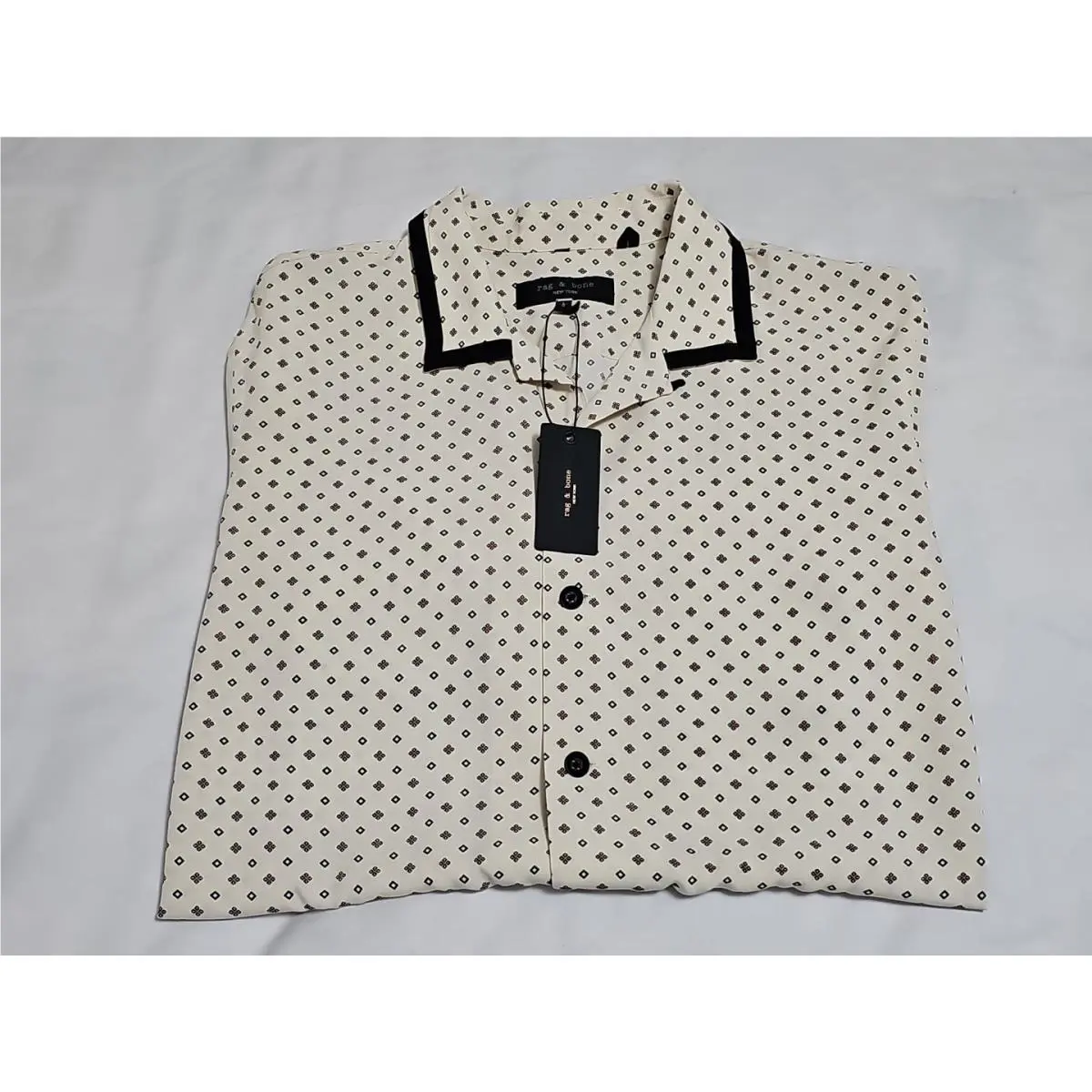 Rag Bone Lewis Earth Brown Geometric S/s Camp Shirt SZ Large