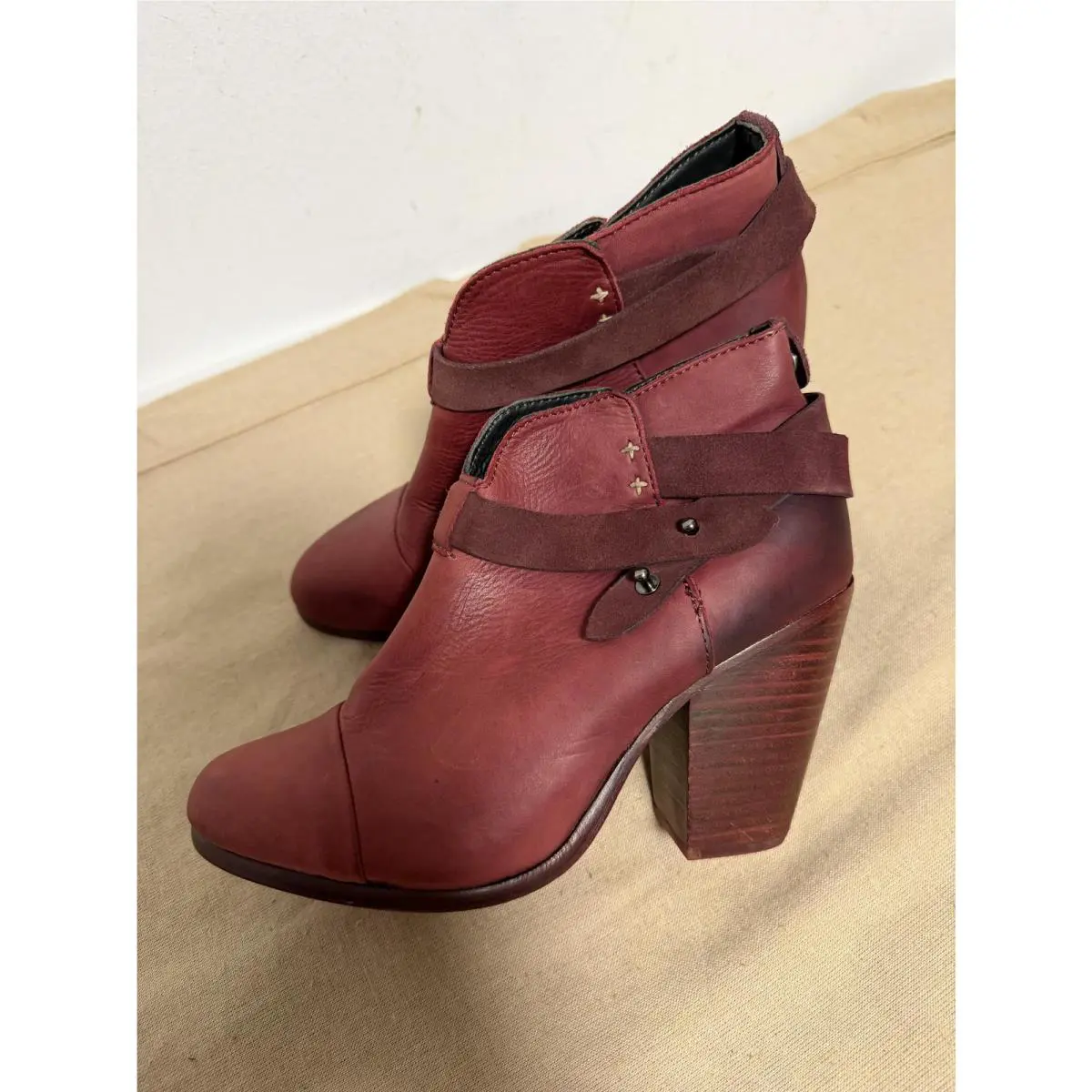 Rag Bone Ankle Boots Womens Size 7 Red Leather Suede Wrap Strap Block Heel by Rag & Bone