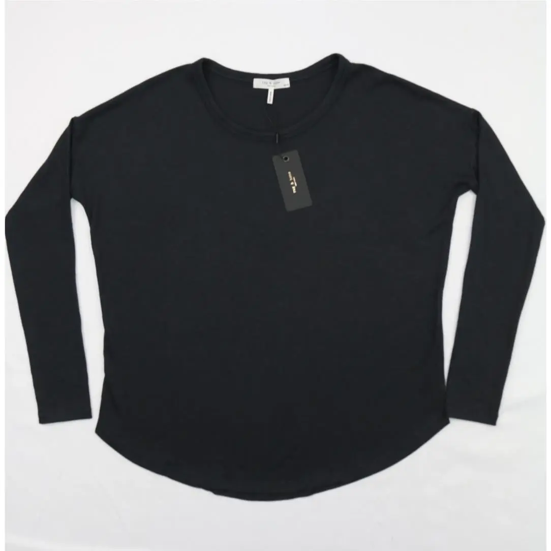 Rag Bone Womens Lea Long Sleeve Crew Neck Shirt Black XS Blend Fabric