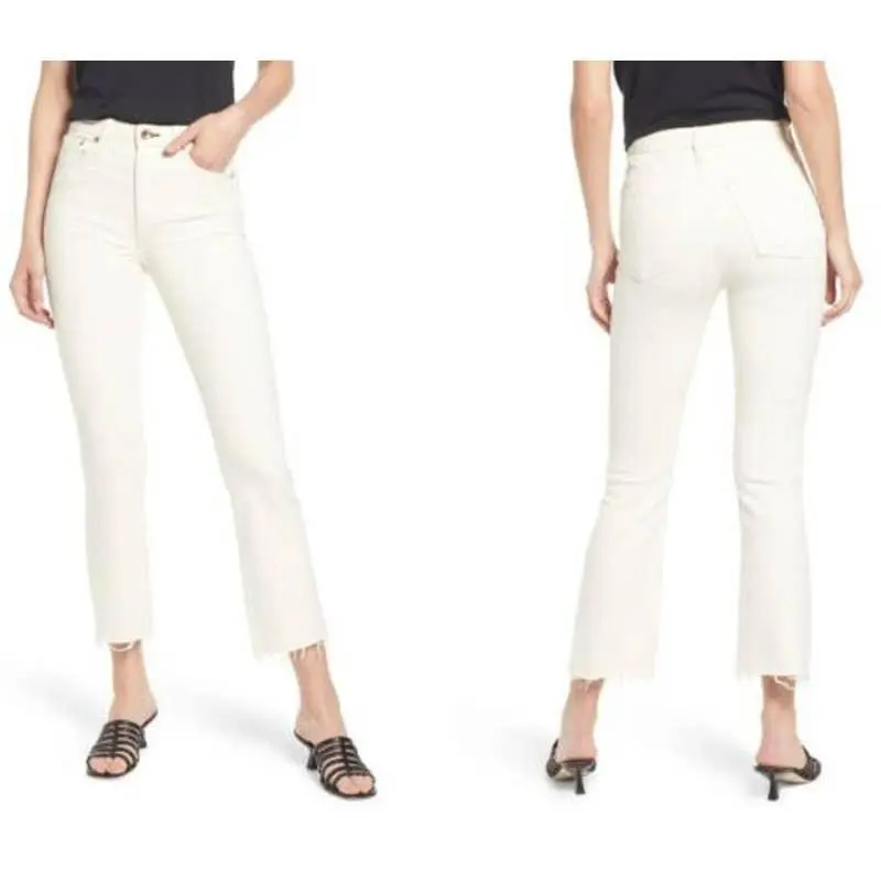 Rag Bone Nina High Waisted Raw Hem Ankle Flare Jeans Natural Ecru Size 25 by Rag & Bone