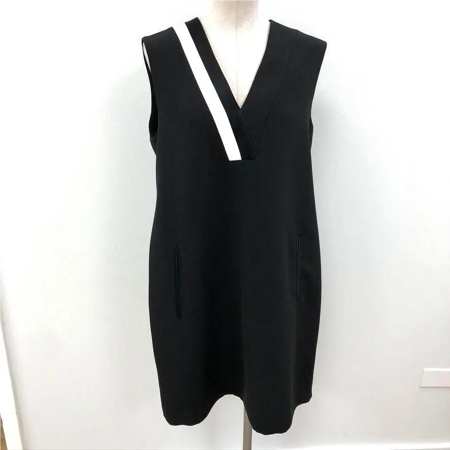 Rag Bone Lodwick Dress Womens 12 Black Sleeveless V Neck Career Teacher Office