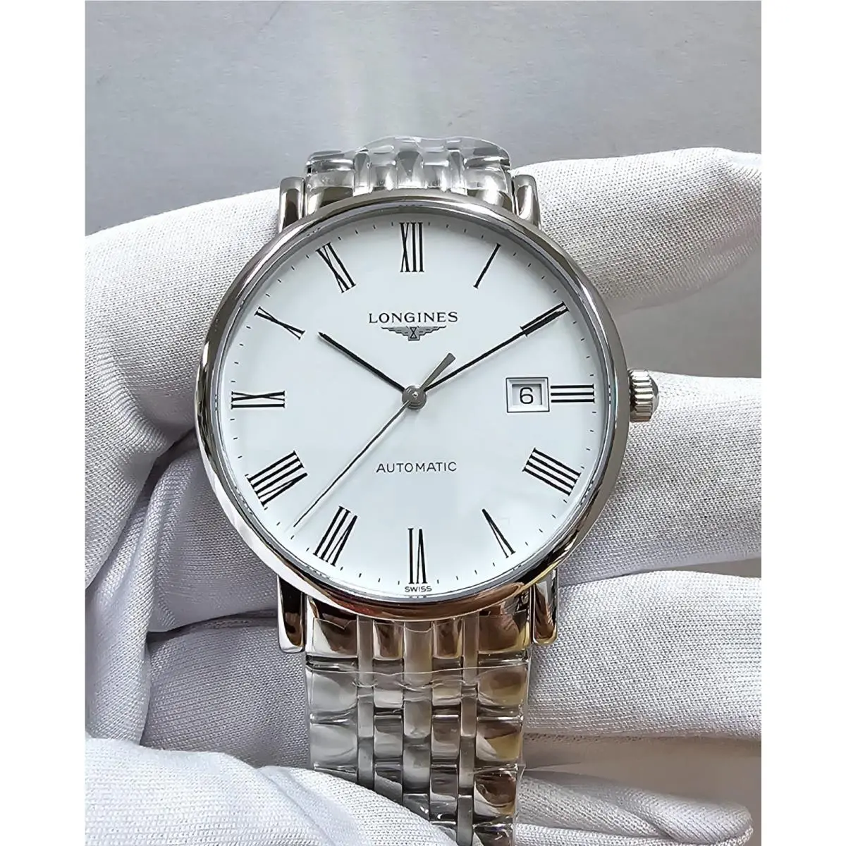 Longines Elegant Automatic 39mm White Dial SS Men`s Watch L4.910.4.11.6 - Dial: White, Band: Silver, Bezel: Silver