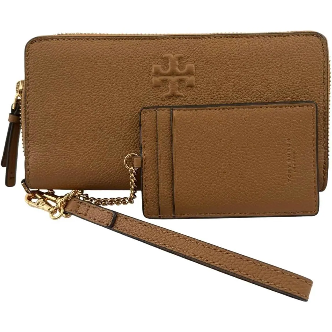 Women`s Pebble Leather Thea Zip Continental Wallet with ID Card Case Brown by Tory Burch