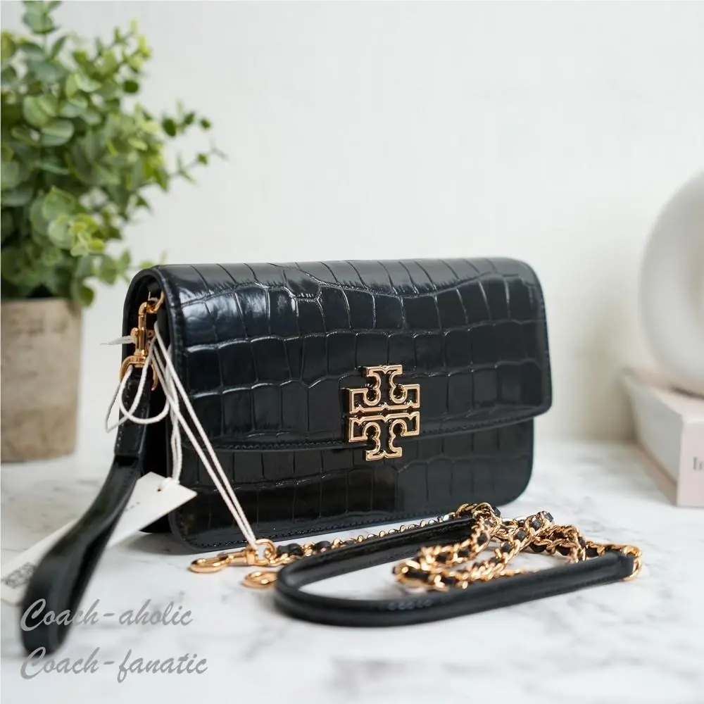 Britten Chain Wallet with Wristlet Leather Crossbody Croc-embossed by Tory Burch