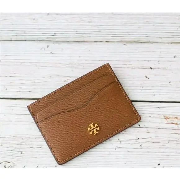 Emerson Leather Slim Card Case Brown by Tory Burch
