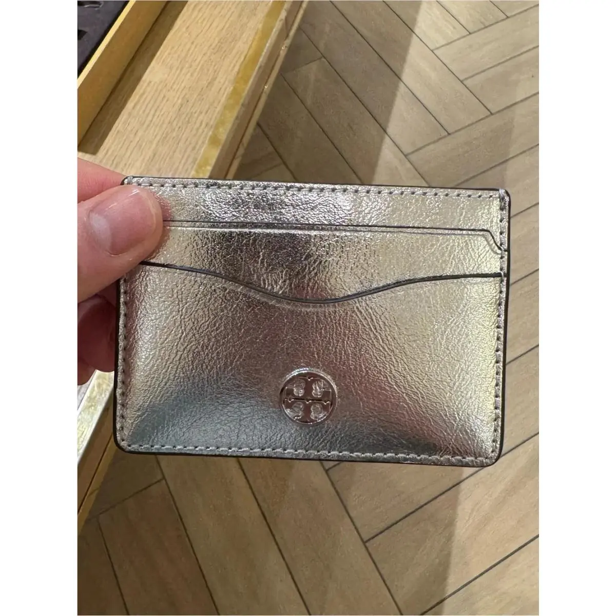 Emerson Leather Slim Card Case Silver by Tory Burch