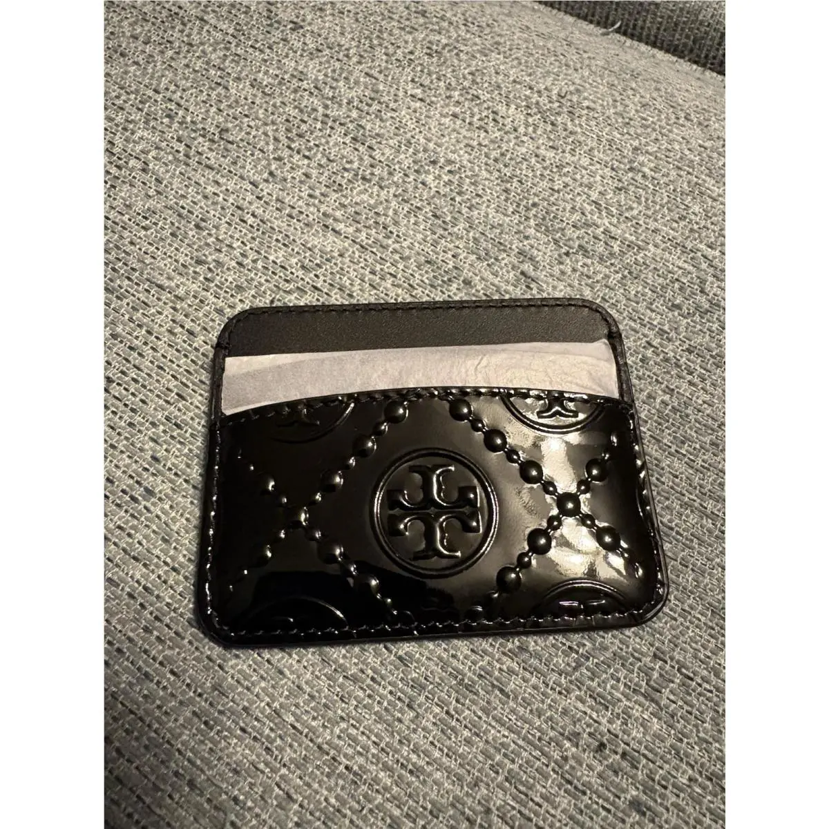 Tory Burch T Monogram Embossed Patent Leather Card Case Black W/tag