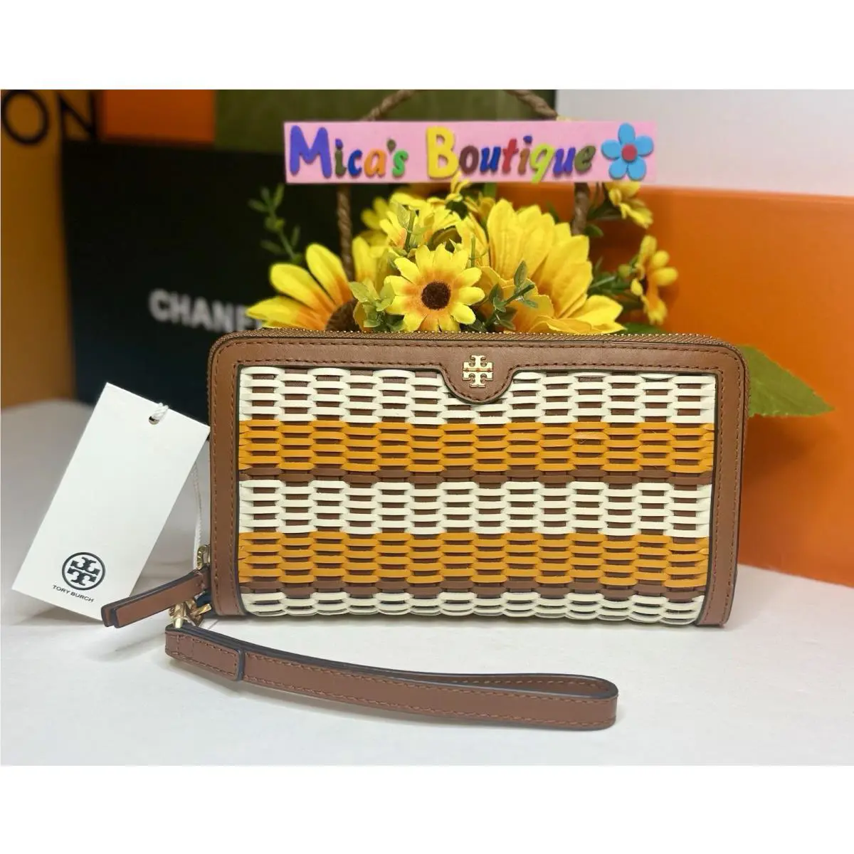 Tory Burch Emerson Woven Wristlet Zip Continental Wallet